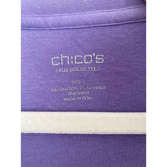 Chico's Purple V-Neck Short Sleeve True Color Tee Size 1 Cotton/Spandex Blend - Picture 3 of 5